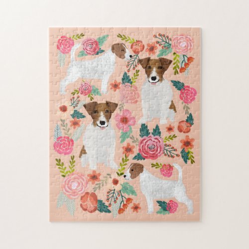 Jack Russell Dog Florals Jigsaw Puzzle