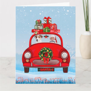 Jack Russell  Dog In Car With Santa Claus  Card
