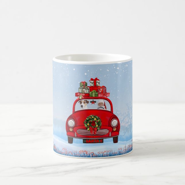 Jack Russell  Dog In Car With Santa Claus  Coffee Mug (Center)
