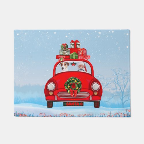 Jack Russell  Dog In Car With Santa Claus  Doormat