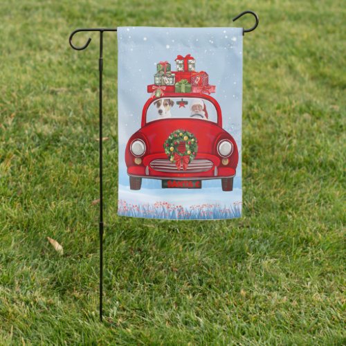 Jack Russell  Dog In Car With Santa Claus  Garden Flag