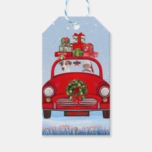 Jack Russell Dog In Car With Santa Claus Gift Tags
