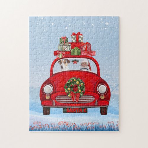 Jack Russell  Dog In Car With Santa Claus  Jigsaw Puzzle