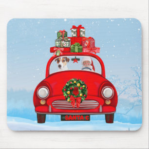 Jack Russell Dog In Car With Santa Claus Mouse Pad