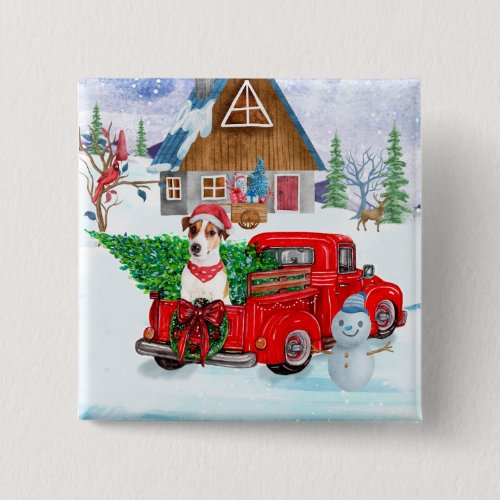 Jack Russell Dog In Christmas Delivery Truck Snow Button