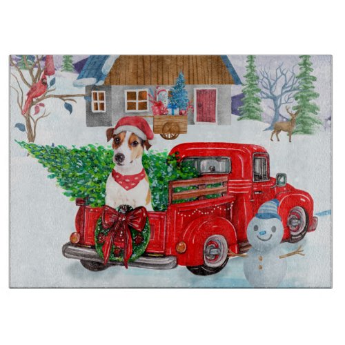 Jack Russell Dog In Christmas Delivery Truck Snow Cutting Board