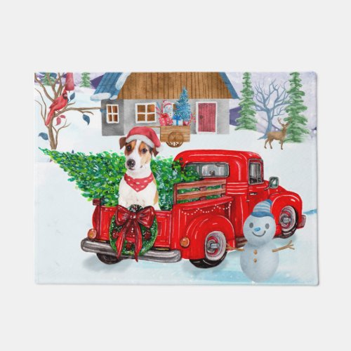 Jack Russell Dog In Christmas Delivery Truck Snow  Doormat