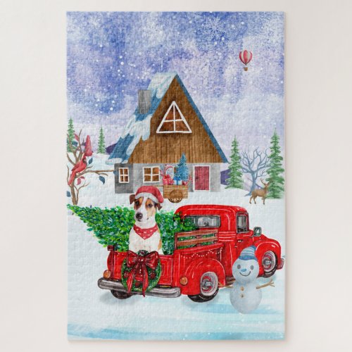 Jack Russell Dog In Christmas Delivery Truck Snow Jigsaw Puzzle