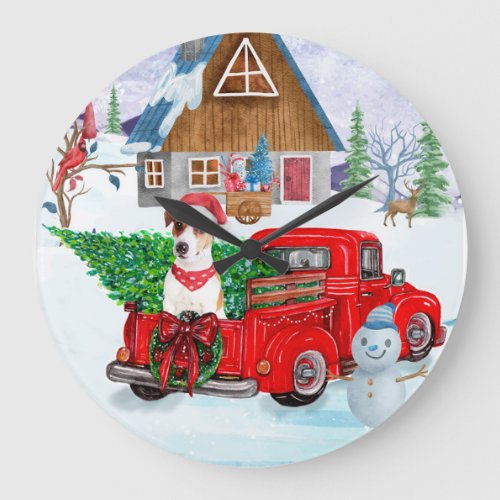 Jack Russell Dog In Christmas Delivery Truck Snow Large Clock