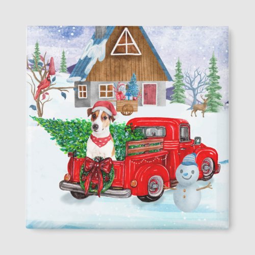 Jack Russell Dog In Christmas Delivery Truck Snow Magnet