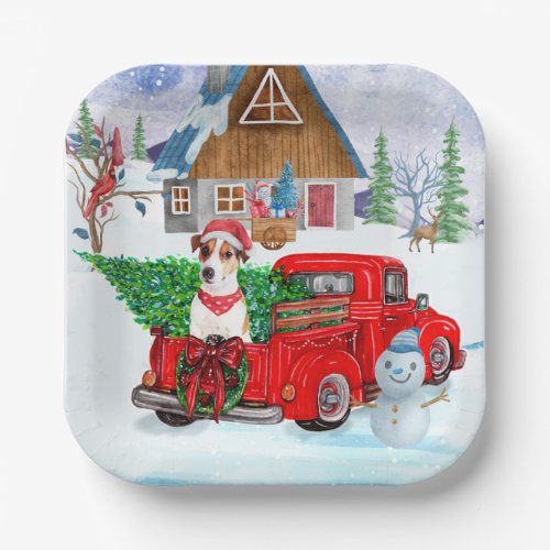 Jack Russell Dog In Christmas Delivery Truck Snow  Paper Plates