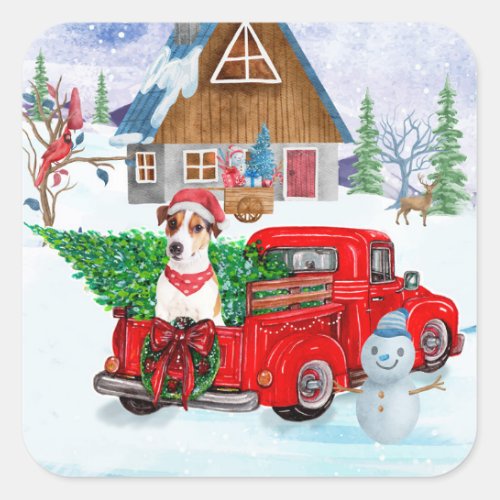 Jack Russell Dog In Christmas Delivery Truck Snow Square Sticker