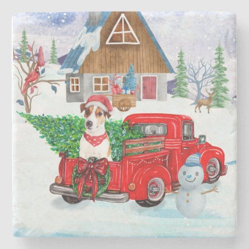 Jack Russell Dog In Christmas Delivery Truck Snow  Stone Coaster