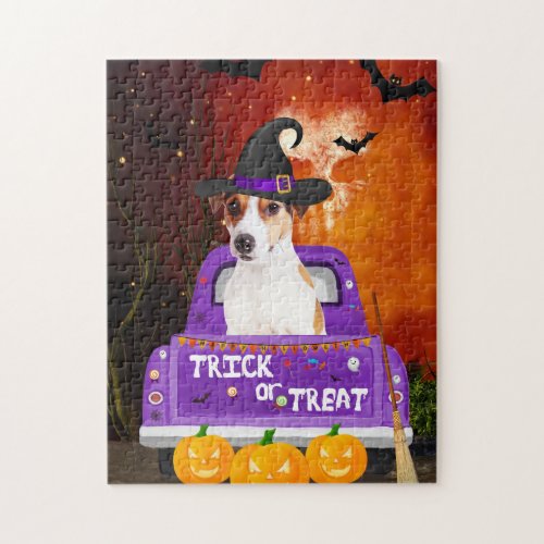 Jack Russell Dog in Halloween Truck Jigsaw Puzzle