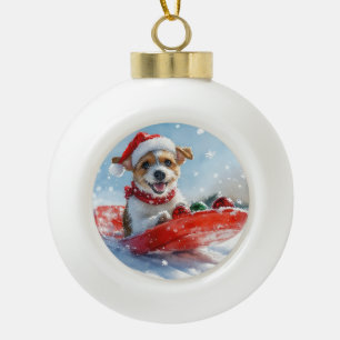 Jack Russell Dog in Sledge Let it Snow Christmas Ceramic Ball Christmas Ornament