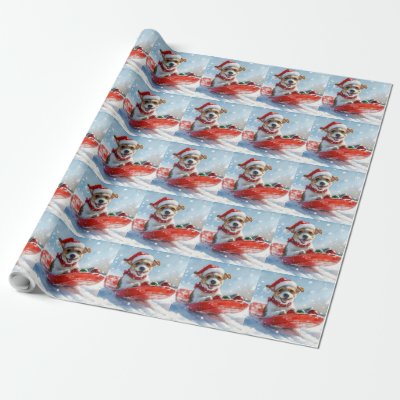 Jack Russell Dog in Sledge Let it Snow Christmas Wrapping Paper