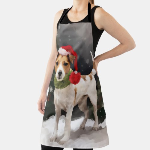 Jack Russell Dog in Snow Christmas Apron