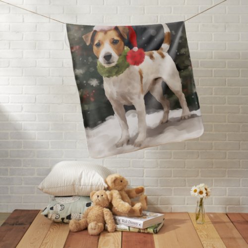 Jack Russell Dog in Snow Christmas Baby Blanket
