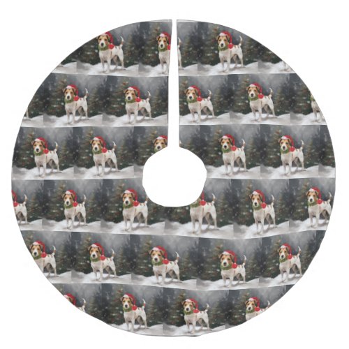 Jack Russell Dog in Snow Christmas Brushed Polyester Tree Skirt