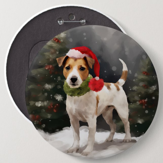 Jack Russell Dog in Snow Christmas Button (Front & Back)