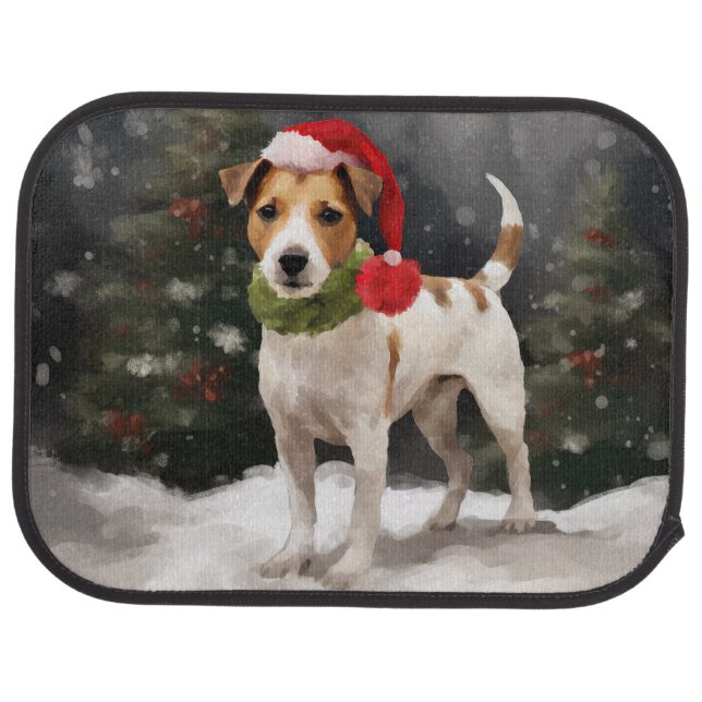 Jack Russell Dog in Snow Christmas Car Floor Mat (Rear)