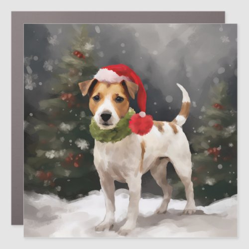 Jack Russell Dog in Snow Christmas Car Magnet