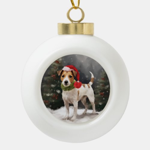 Jack Russell Dog in Snow Christmas Ceramic Ball Christmas Ornament