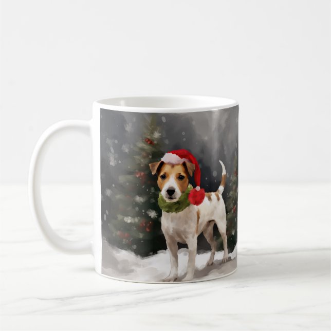 Jack Russell Dog in Snow Christmas Coffee Mug (Left)
