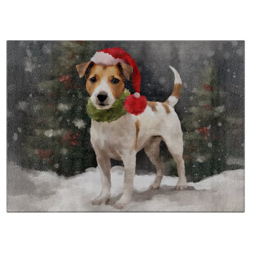 Jack Russell Dog in Snow Christmas Cutting Board