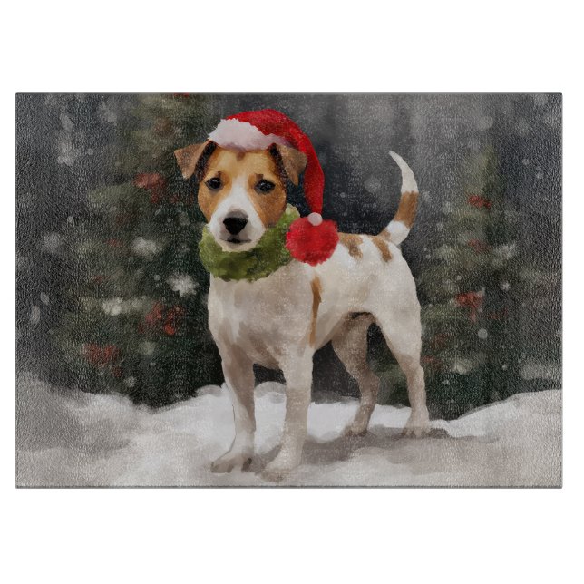 Jack Russell Dog in Snow Christmas Cutting Board (Front)