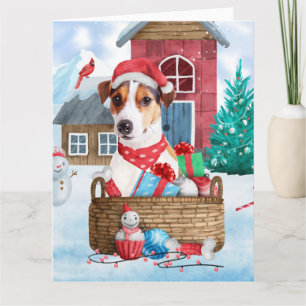 Jack Russell Dog In snow Christmas Dog House Card