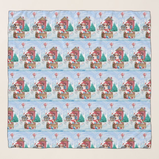 Jack Russell Dog In snow Christmas Dog House Scarf (Front)