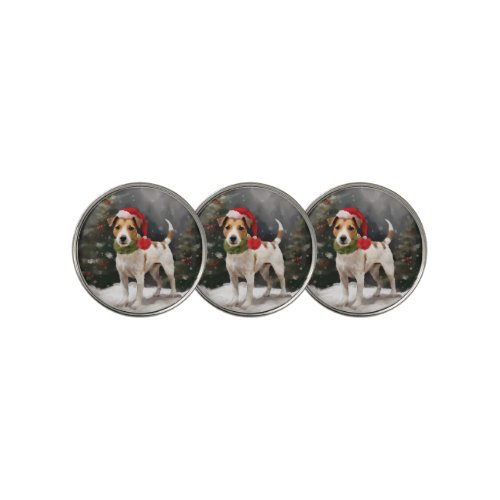Jack Russell Dog in Snow Christmas Golf Ball Marker