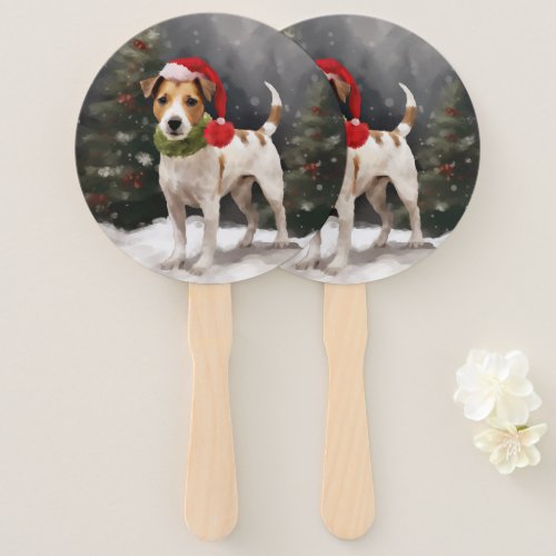 Jack Russell Dog in Snow Christmas Hand Fan
