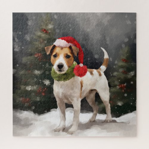 Jack Russell Dog in Snow Christmas Jigsaw Puzzle