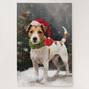 Jack Russell Dog in Snow Christmas Jigsaw Puzzle