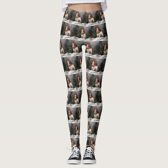 Jack Russell Dog in Snow Christmas Leggings (Front)