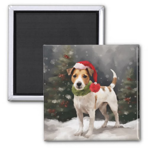 Jack Russell Dog in Snow Christmas Magnet