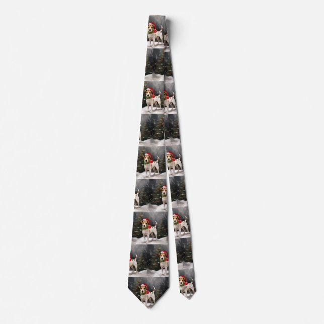 Jack Russell Dog in Snow Christmas Neck Tie (Front)