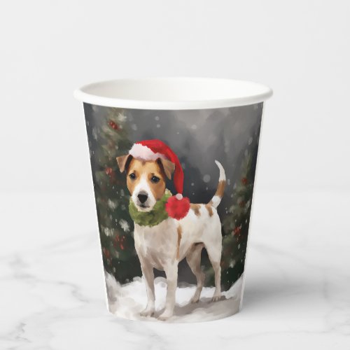 Jack Russell Dog in Snow Christmas Paper Cups