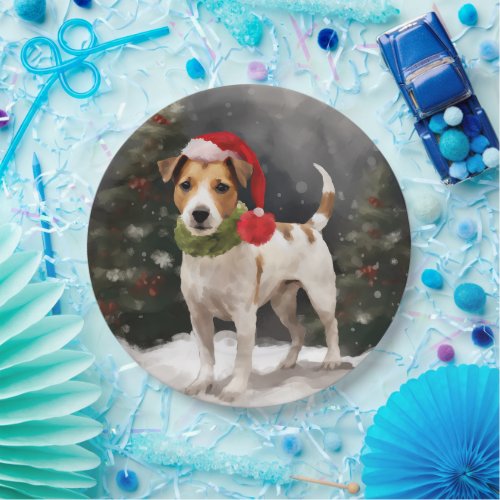 Jack Russell Dog in Snow Christmas Paper Plates