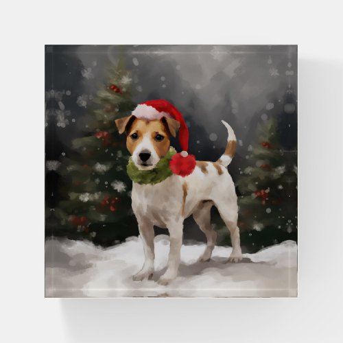 Jack Russell Dog in Snow Christmas Paperweight