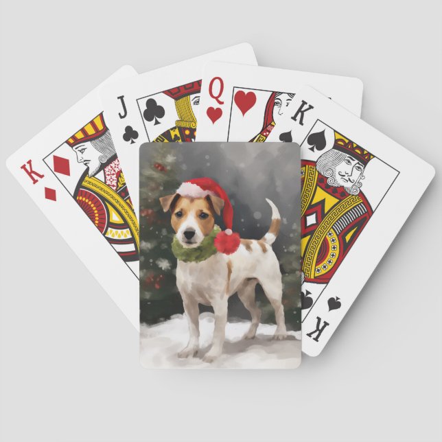 Jack Russell Dog in Snow Christmas Poker Cards (Back)