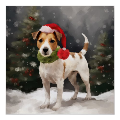 Jack Russell Dog in Snow Christmas Poster