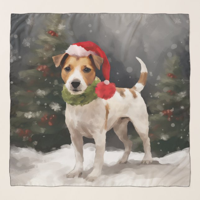 Jack Russell Dog in Snow Christmas Scarf (Front)