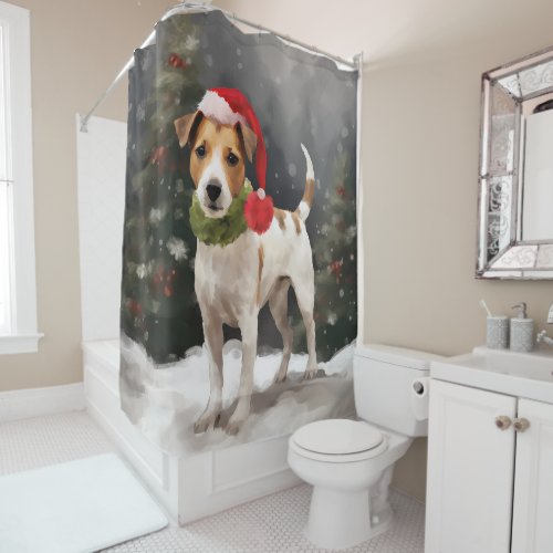Jack Russell Dog in Snow Christmas Shower Curtain