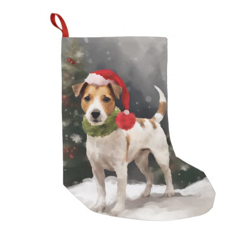 Jack Russell Dog in Snow Christmas Small Christmas Stocking