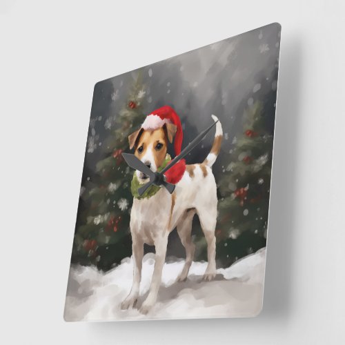 Jack Russell Dog in Snow Christmas Square Wall Clock