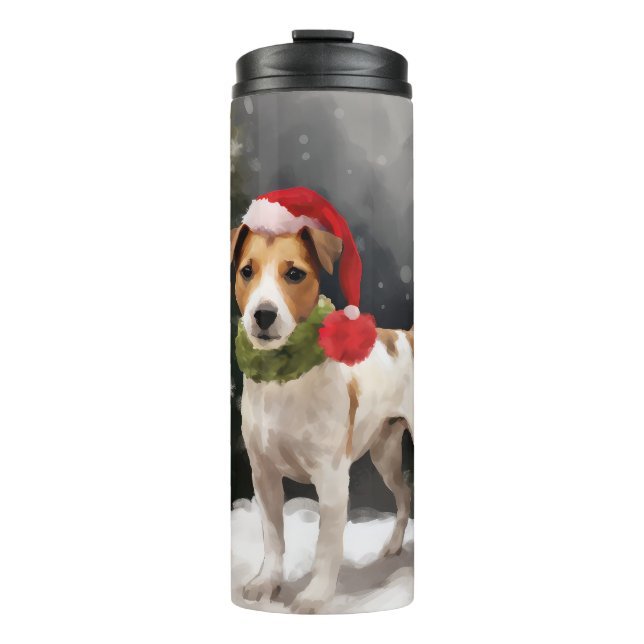 Jack Russell Dog in Snow Christmas Thermal Tumbler (Front)
