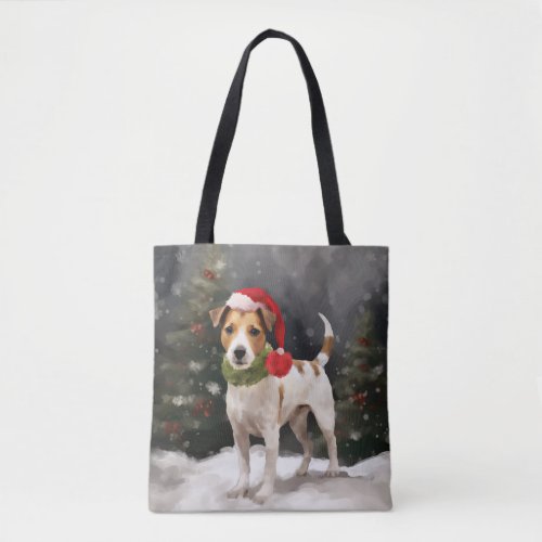 Jack Russell Dog in Snow Christmas Tote Bag